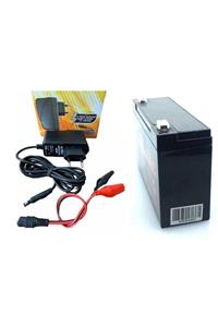 ATAEXPRESS Pilsan Uyumlu 12 Volt 7 Amper Akü Batarya + 12 Volt Aküler Için Şarj Cihazı Adaptör 1a Şarz Set