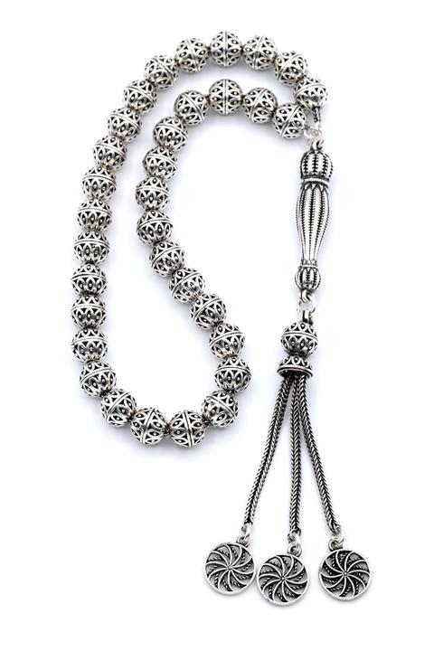 Akyüz Gümüş Telkari Işlemeli Oksitli Gümüş Tesbih 057