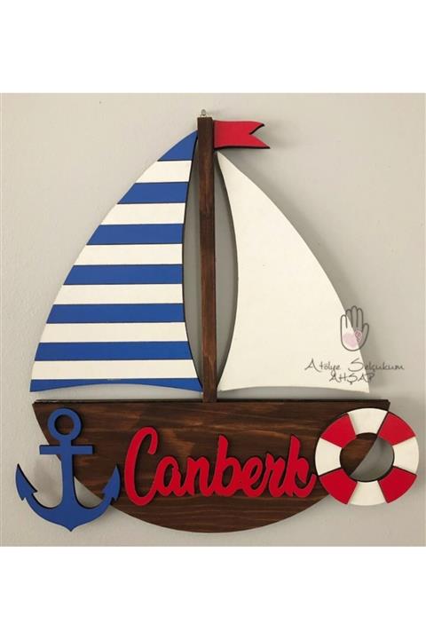 Selçukum Design Yelkenli Işıklı Bebek Ahşap Kapı Süsü