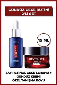 L'Oreal Paris Revitalift Lazer Saf Retinol Gece Serumu 30ml +Yaşlanma Karşıtı Gündüz Bakım Kremi Tanışma Boyu 15ml