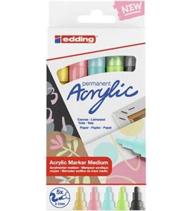 Edding 5100 Akrilik Markör 5’li Paket (pastel) - Sarı Mavi Yeşil Gül Gri - 2-3 Mm’lik Yuvarlak Uç