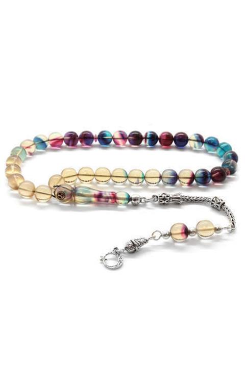 Gümüş Hediye Al 925 Ayar Gümüş Püsküllü Küre Kesim Süzme Bonibon Ateş Kehribar Tesbih