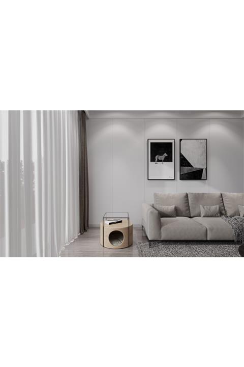 Bavebo Logos Glassy Ahşap Kedi Evi Ve Sehpa