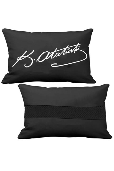 Öziron Fiat Linea Multijet Oto Koltuk Boyun Yastığı 2 Adet Atatürk Imza Logolu Siyah Ortopedik Yastık