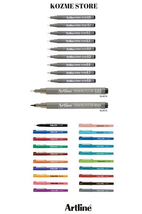 artline Drawing Teknik Çizim Kalemi 11'li Set+200 Fineliner 0.4 Mm Ince Uçlu Yazı Çizim Kalemi 20 Renk Set