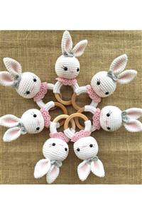 İpek Kehribar Tavşan Kız Pembe Renk Diş Kaşıyıcı Çıngırak Akçaağaç Halka Amigurumi