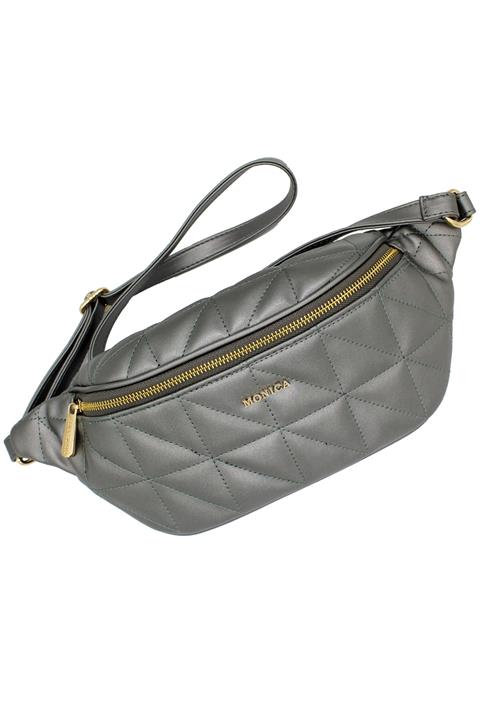 Monica Ricci Antrasit Suni Deri Kapitone Bel Çantası