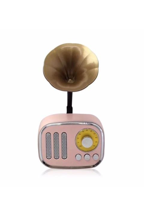 NETAVANTAJ Nostaljik Mini Radyo Gramofon Bluetooth/radyo/usb/sd Speaker Pembe