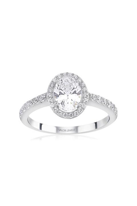 Valori Jewels Oval, 1 Karat Swarovski Zirkon Taşlı, Gümüş Tektaş Yüzük