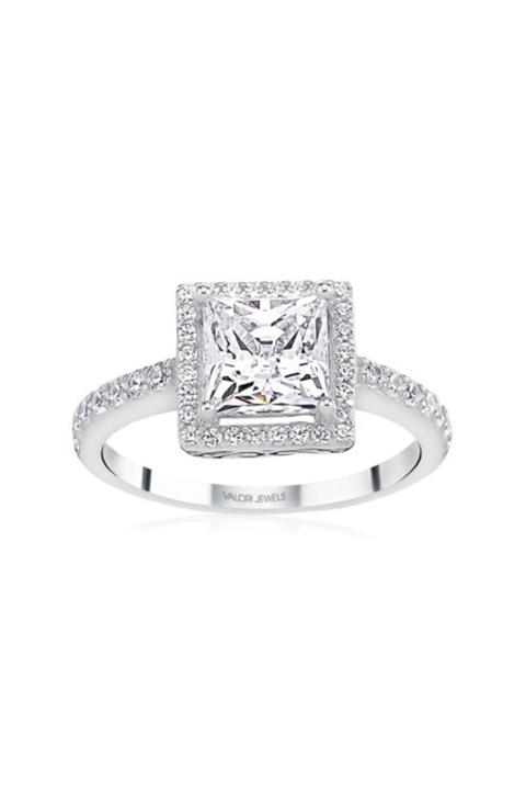 Valori Jewels Kare, 1.25 Karat Swarovski Zirkon Taşlı, Gümüş Tektaş Yüzük