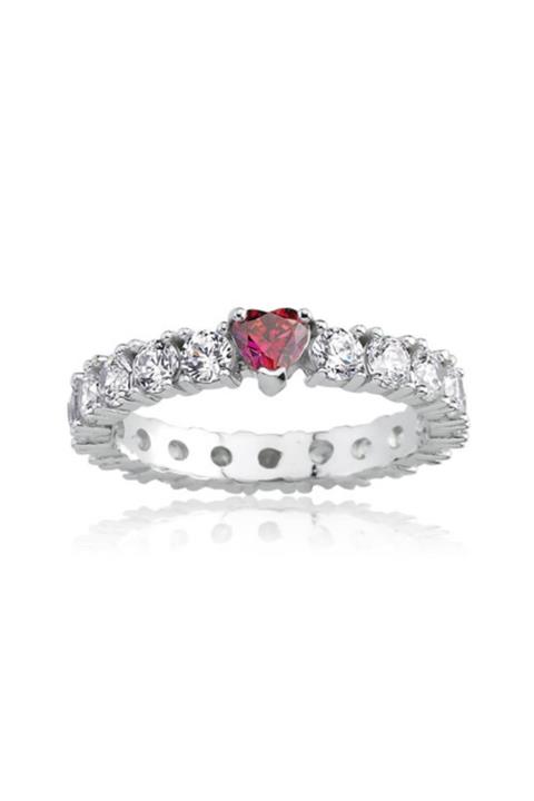 Valori Jewels 2.34 Karat Swarovski Zirkon Kırmızı Kalp Taşlı, Gümüş Tamtur Yüzük