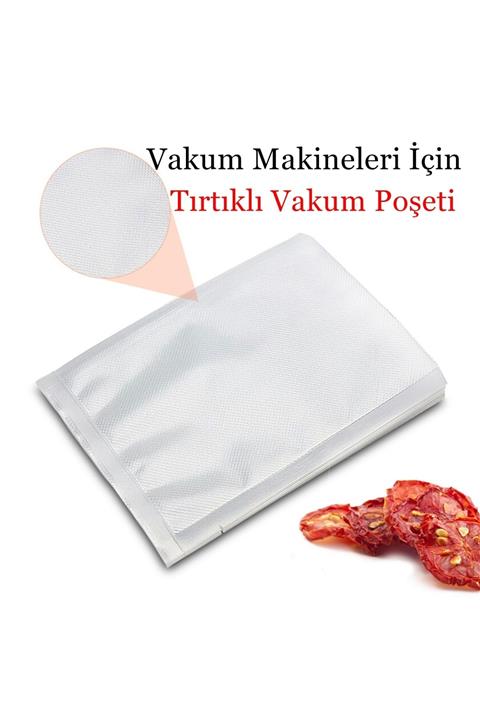 Vakur Vakum Makineleri Için Tek Yüzeyi Tırtıklı Vakum Torbası - Poşeti 28cmx40cm -175 Adet