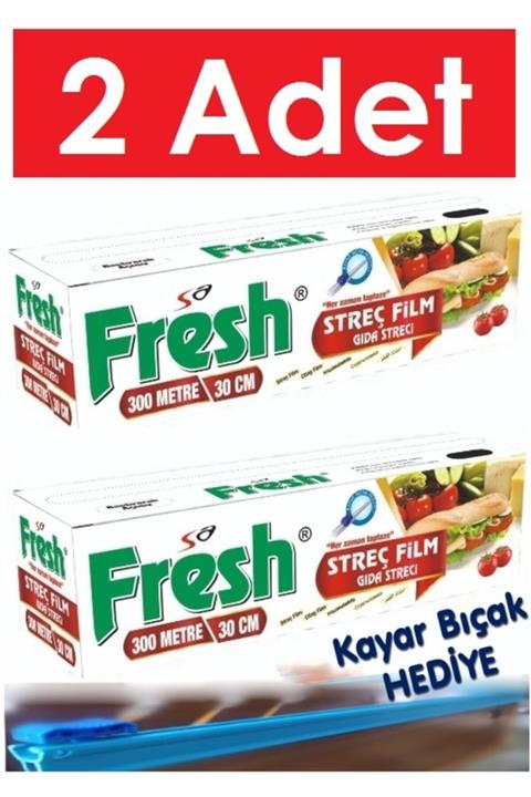 SA FRESH Streç 30 x 300 Metre * 2 Adet *  Kayar Bıçak Hediyeli