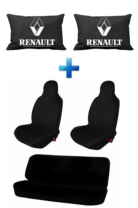 MEZİGARC Renault Rainbow Ikili Araba Seti Penye Koltuk Koruyucu Kılıf Ve Logolu Araç Boyun Yastığı