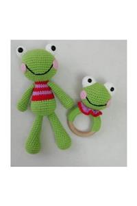 OYUNCAKPARK Sevimli Kurbağa Ve Çıngırak Set Amigurumi Organik Oyuncak