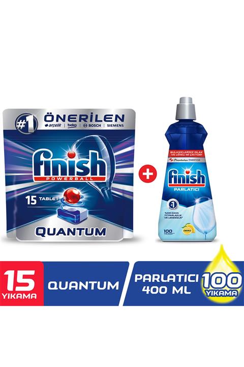 Finish Quantum 15 Tablet Bulaşık Makinesi Deterjanı + Parlatıcı 400 ml Limon