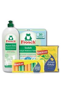 Frosch Sodalı 30lu Bulaşık Tableti & Badem Özlü 750 Ml Sıvı Bulaşık Deterjanı & Koroplast Sünger-bez