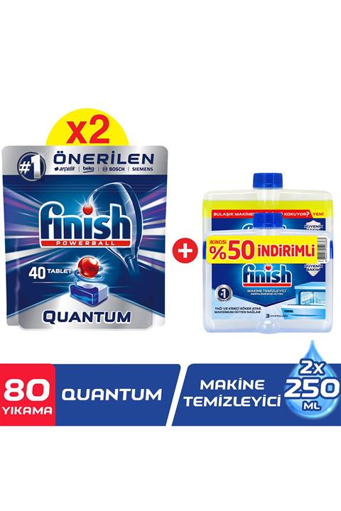 Finish Quantum 80 Tablet Bulaşık Makinesi Deterjanı (40x2) + Makine Temizleyici Sıvı 2x250 ml