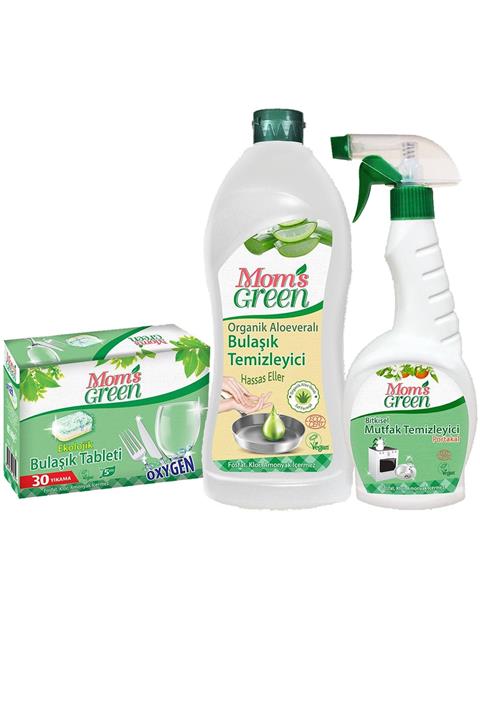 Mom's Green 3'lü Set Ekolojik Bulaşık Tableti - Aloe Veralı Elde Bulaşık Ve Mutfak Sprey